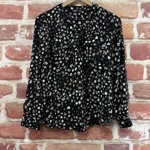 Simply Vera Wang Top Women's XS Black Multicolor Polka Dot Abstract Shirt